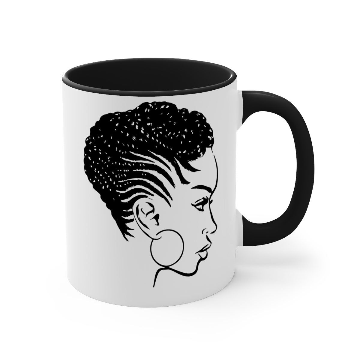 Black Women - Queen Mug featuring a glossy finish with a colored handle and interior, available in multiple colors.