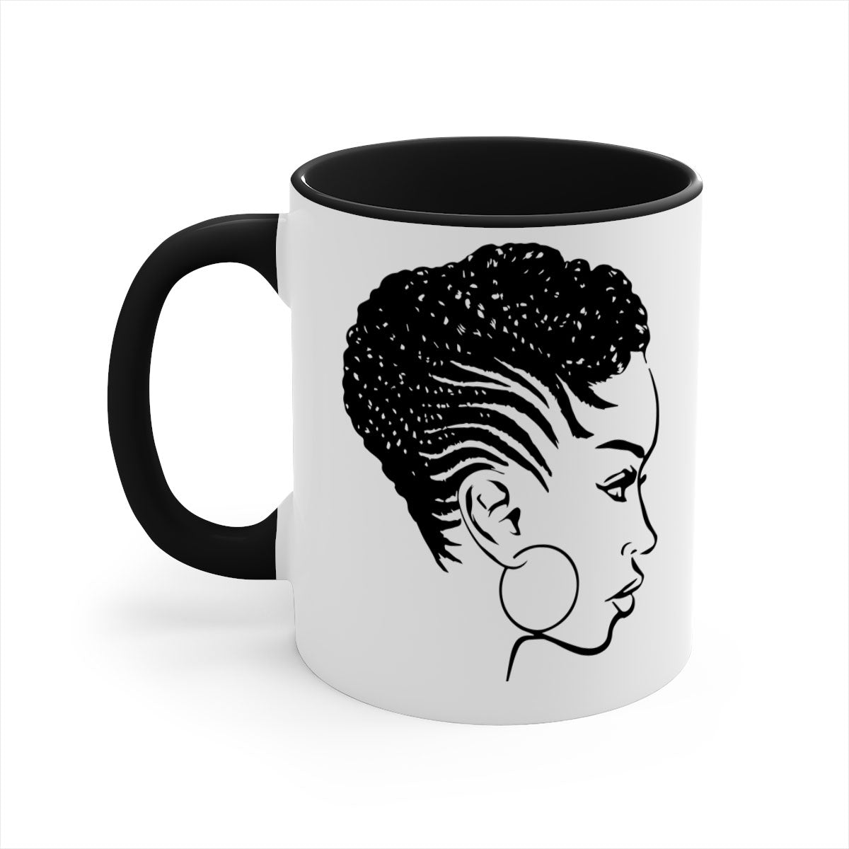 Black Women - Queen Mug featuring a glossy finish with a colored handle and interior, available in multiple colors.