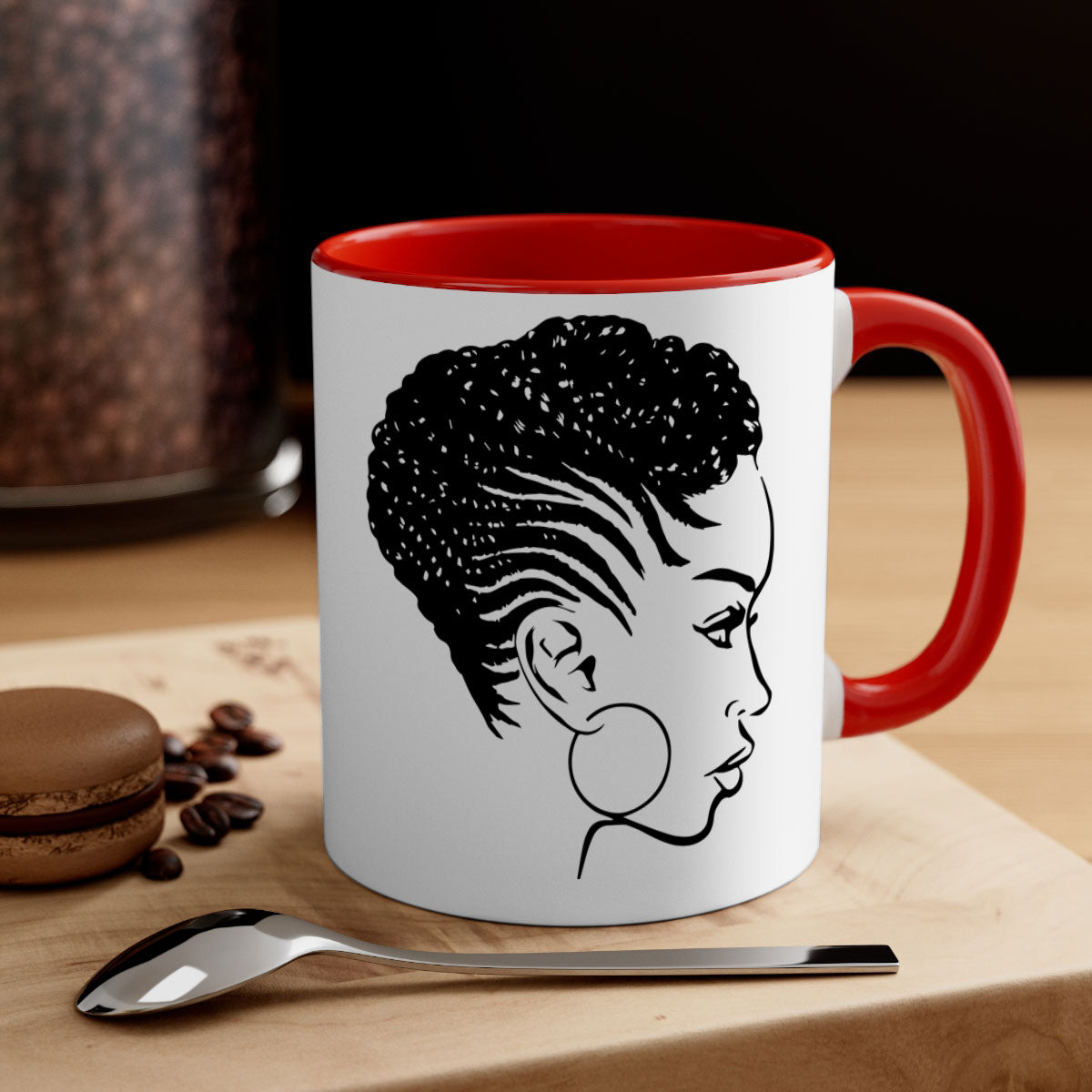 Black Women - Queen Mug featuring a glossy finish with a colored handle and interior, available in multiple colors.