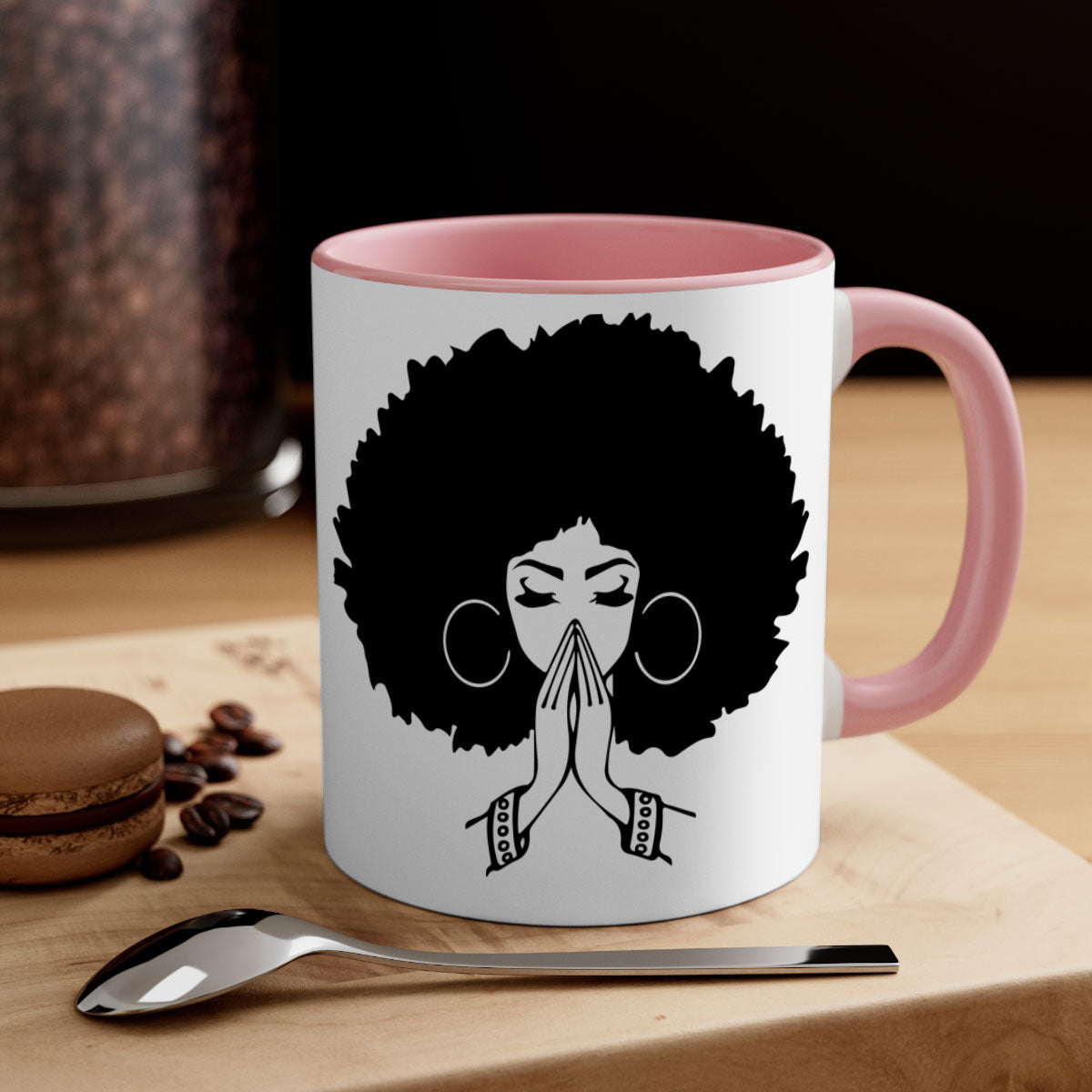 Black Women - Queen 21# Mug with colorful handle and glossy finish, available in multiple colors and sizes.