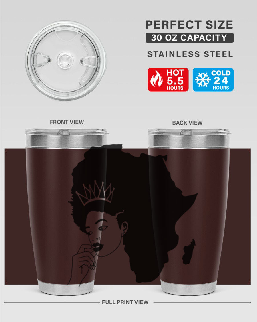 Black Women - Queen 23# Tumbler featuring a stylish design, double wall vacuum stainless steel construction, and a press-in drink-thru lid.