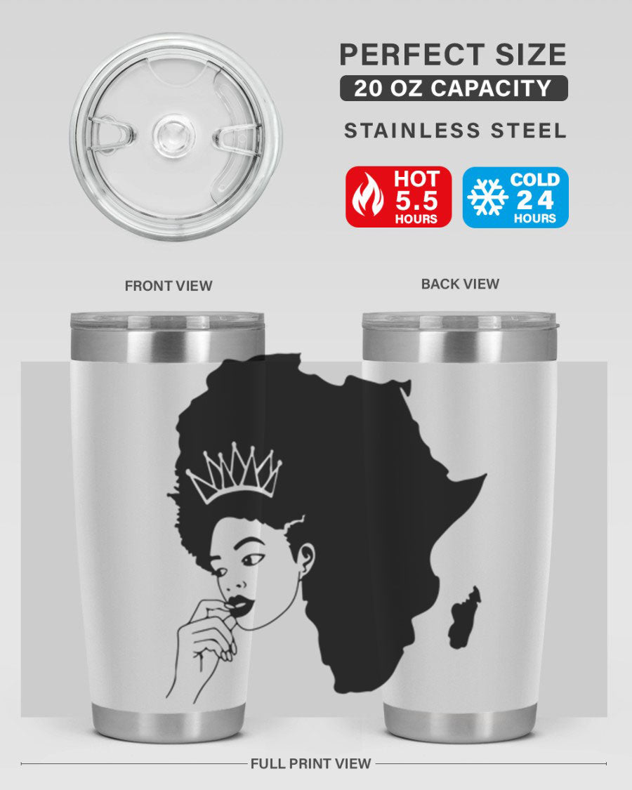 Black Women - Queen 23# Tumbler featuring a stylish design, double wall vacuum stainless steel construction, and a press-in drink-thru lid.