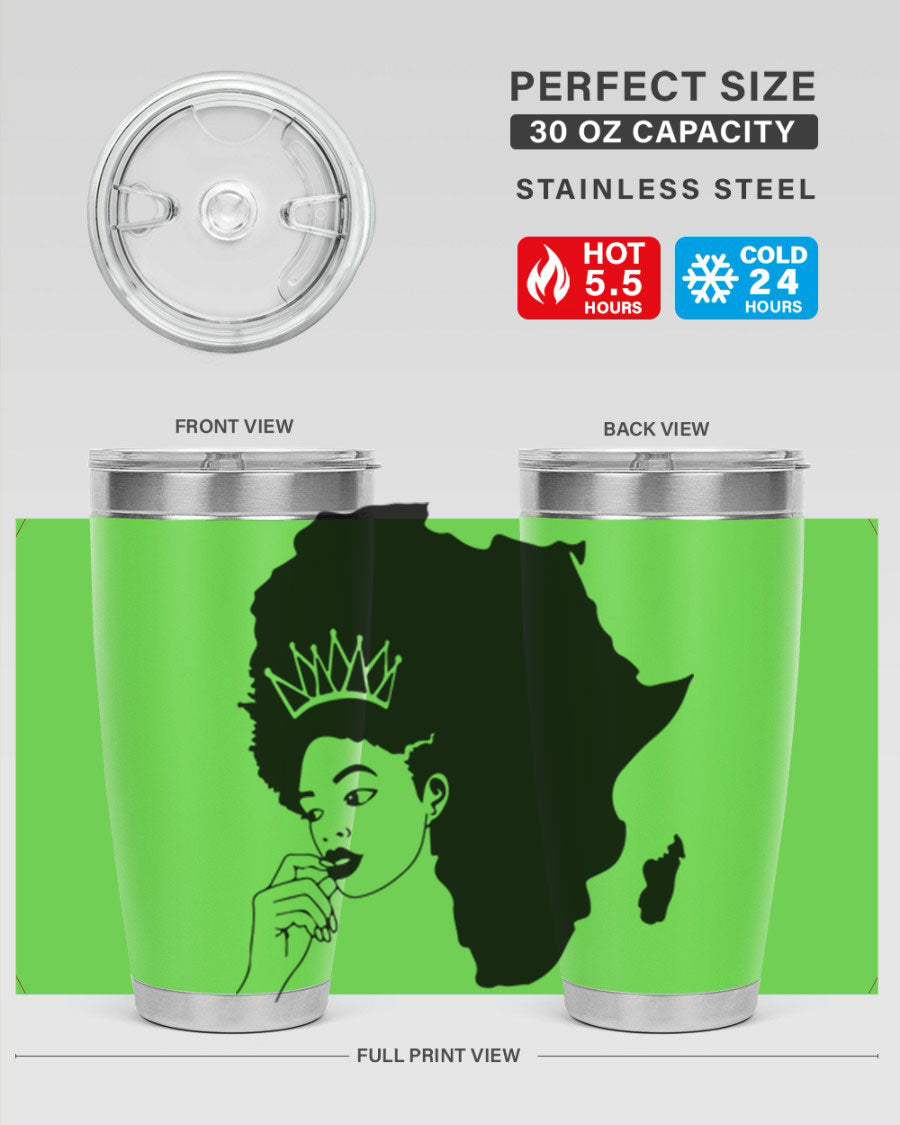 Black Women - Queen 23# Tumbler featuring a stylish design, double wall vacuum stainless steel construction, and a press-in drink-thru lid.