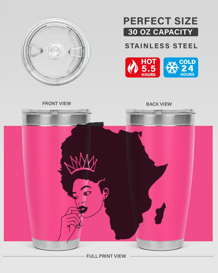 Black Women - Queen 23# Tumbler featuring a stylish design, double wall vacuum stainless steel construction, and a press-in drink-thru lid.