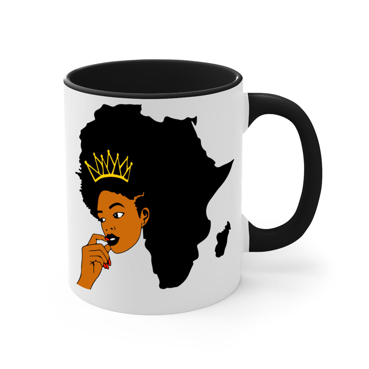 Black Women - Queen 24# Mug with colorful handle and interior, showcasing a glossy finish and elegant design.