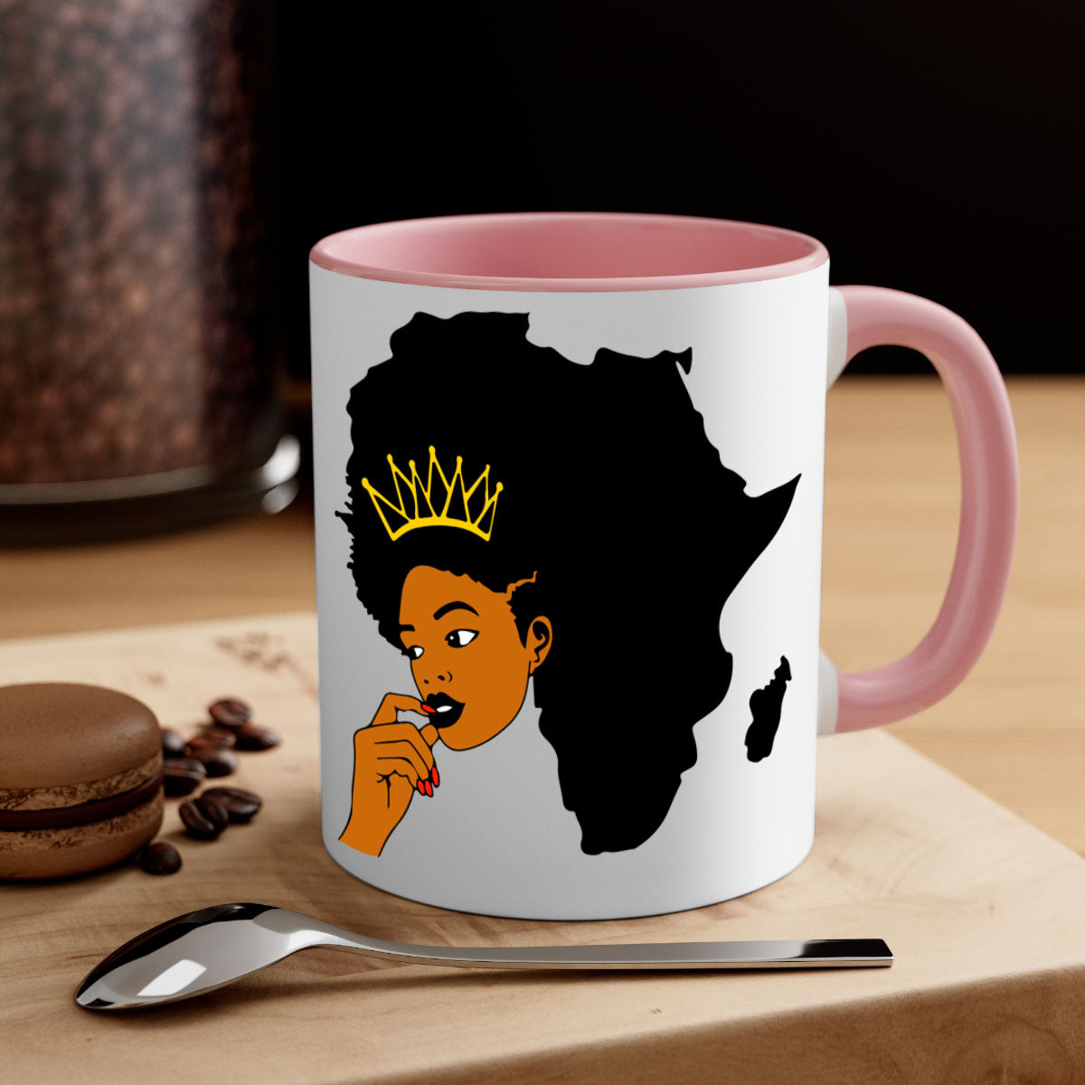 Black Women - Queen 24# Mug with colorful handle and interior, showcasing a glossy finish and elegant design.