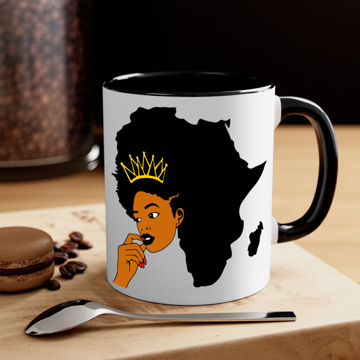 Black Women - Queen 24# Mug with colorful handle and interior, showcasing a glossy finish and elegant design.