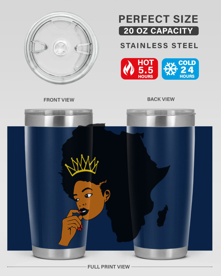 Black women - queen 24oz tumbler made of stainless steel with a stylish design, perfect for hot and cold beverages.