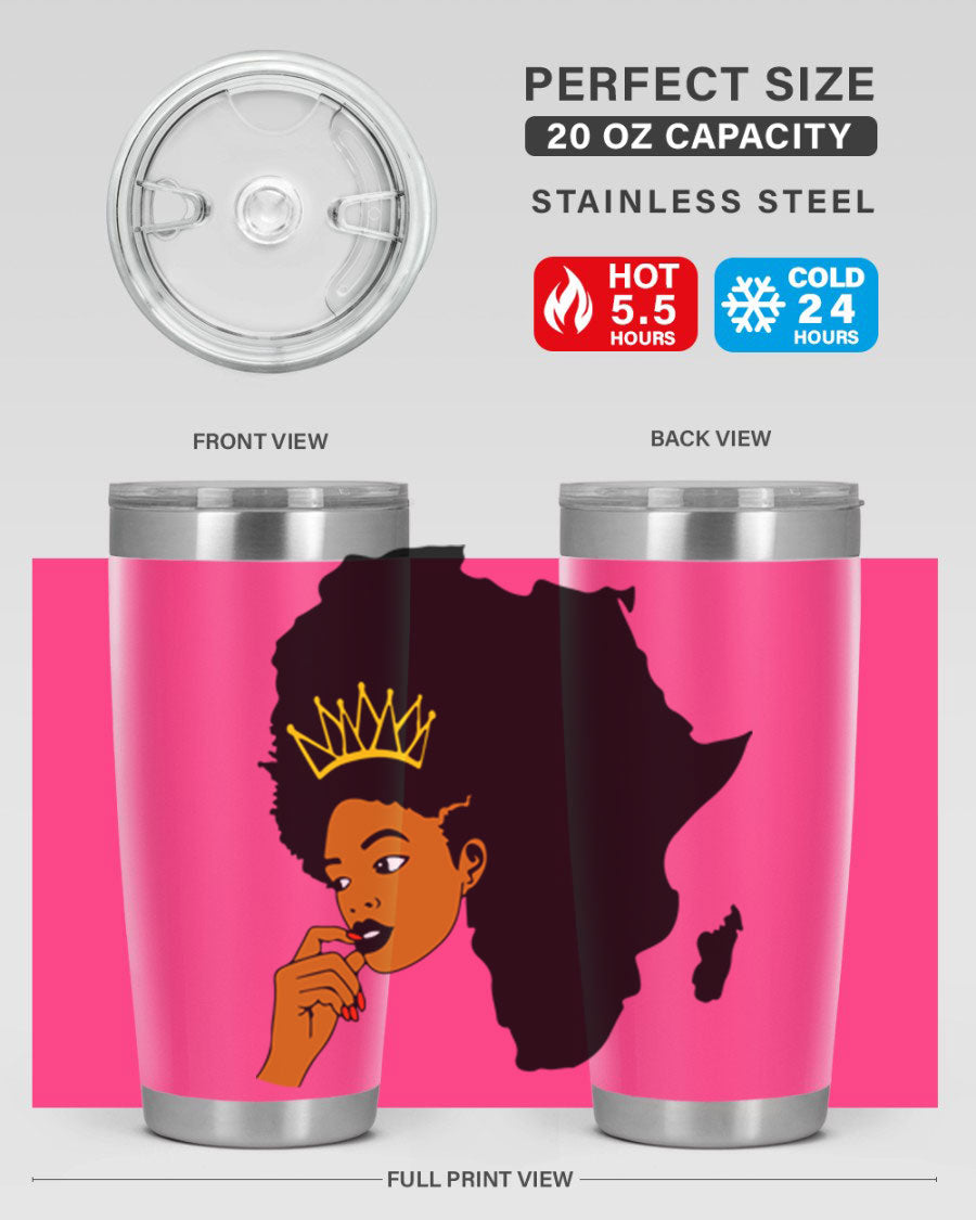 Black women - queen 24oz tumbler made of stainless steel with a stylish design, perfect for hot and cold beverages.