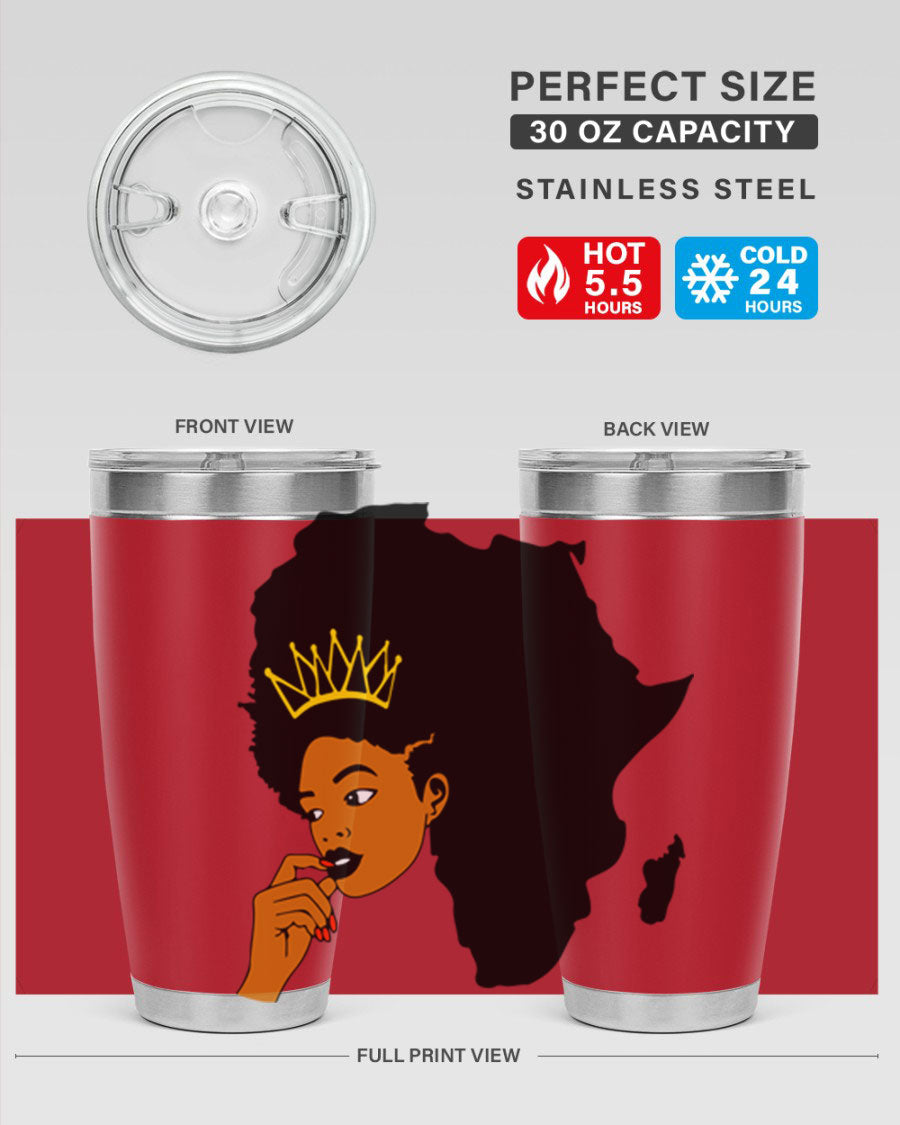 Black women - queen 24oz tumbler made of stainless steel with a stylish design, perfect for hot and cold beverages.