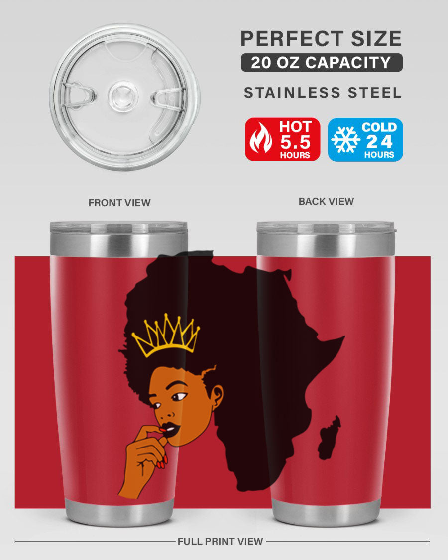 Black women - queen 24oz tumbler made of stainless steel with a stylish design, perfect for hot and cold beverages.