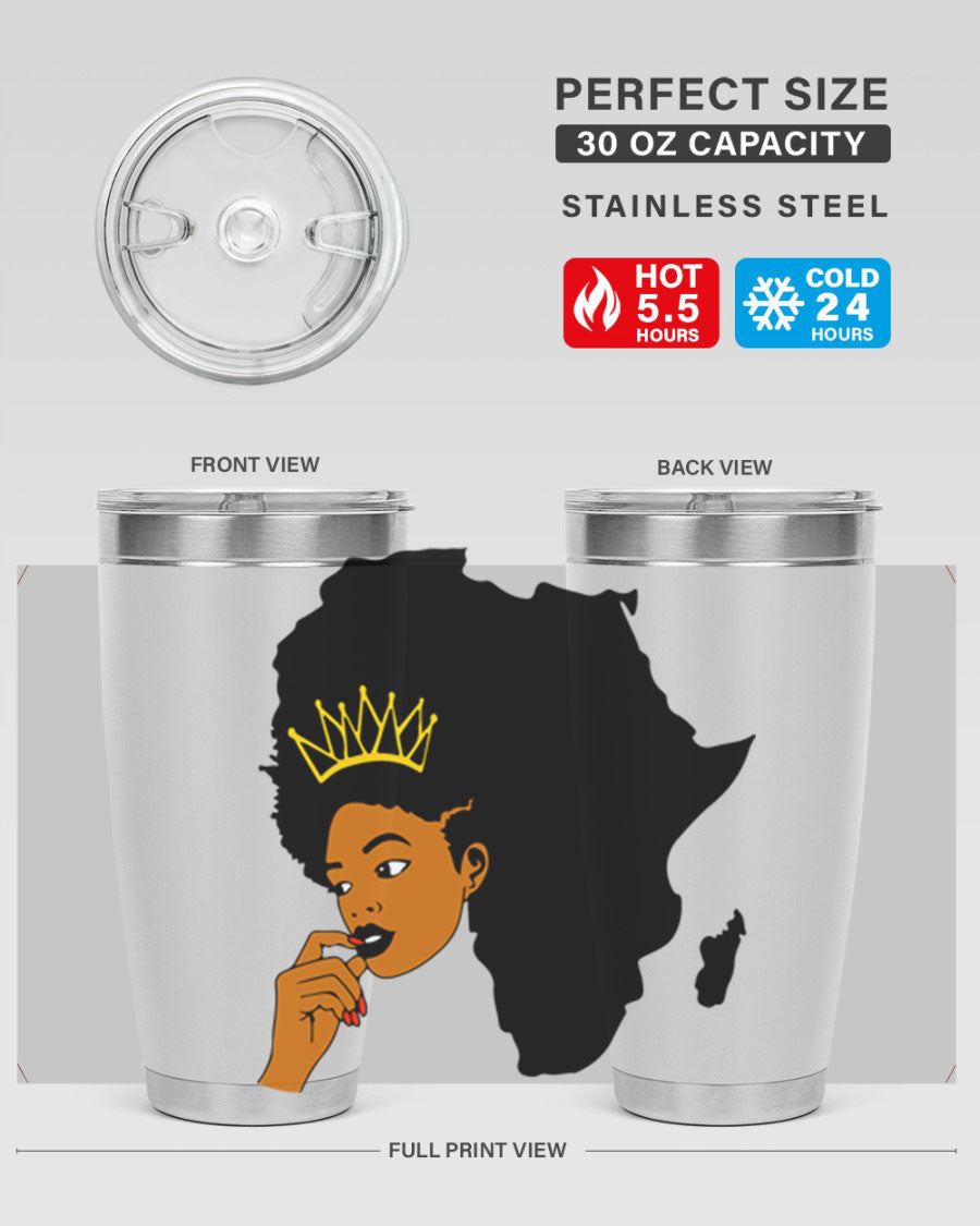 Black women - queen 24oz tumbler made of stainless steel with a stylish design, perfect for hot and cold beverages.