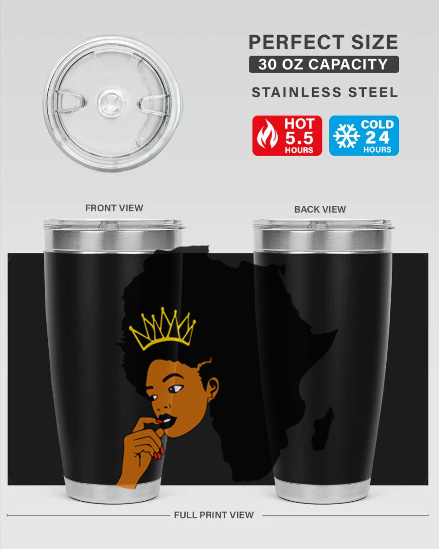 Black women - queen 24oz tumbler made of stainless steel with a stylish design, perfect for hot and cold beverages.