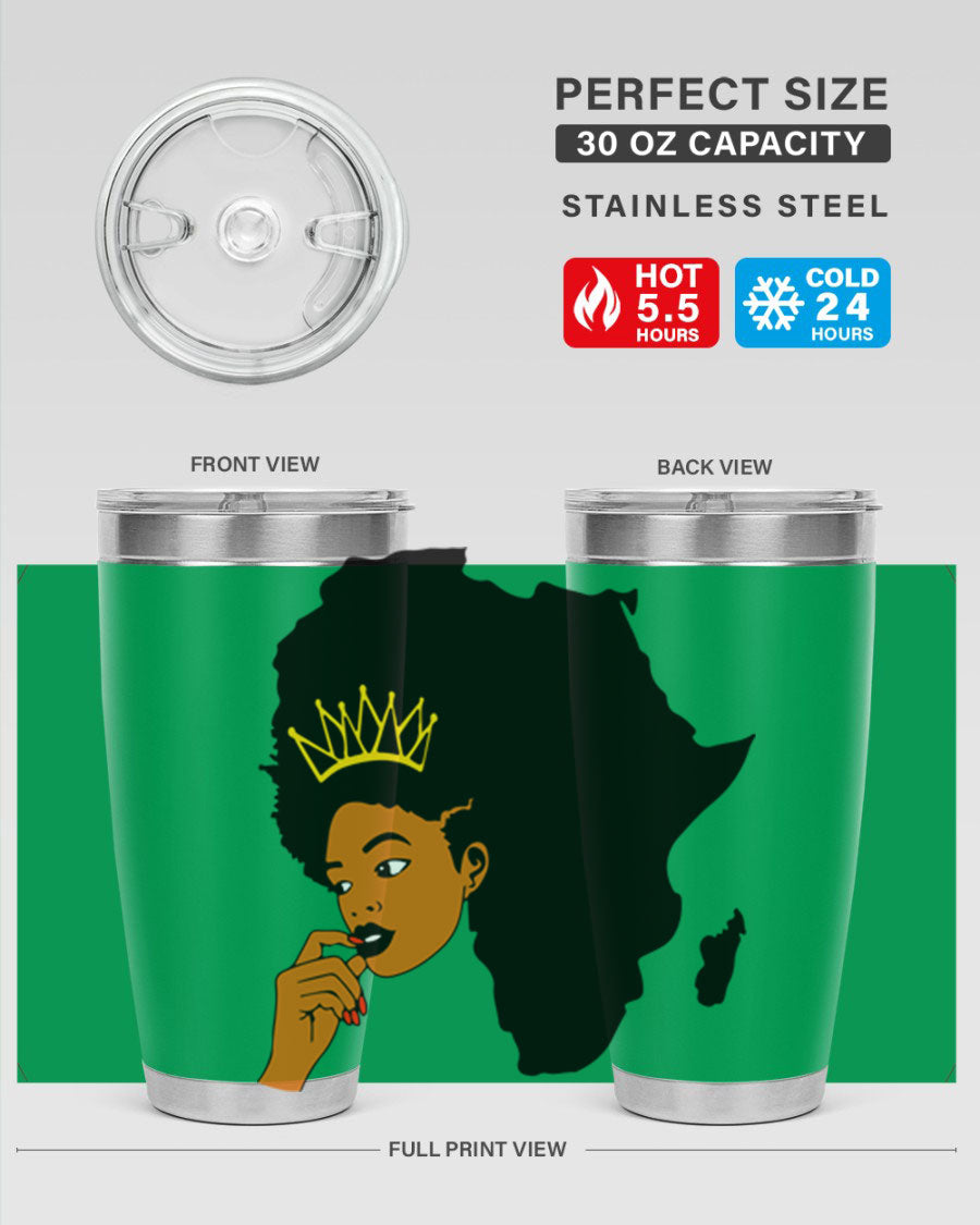 Black women - queen 24oz tumbler made of stainless steel with a stylish design, perfect for hot and cold beverages.