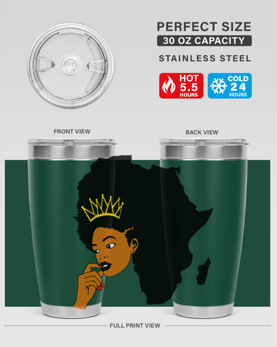 Black women - queen 24oz tumbler made of stainless steel with a stylish design, perfect for hot and cold beverages.