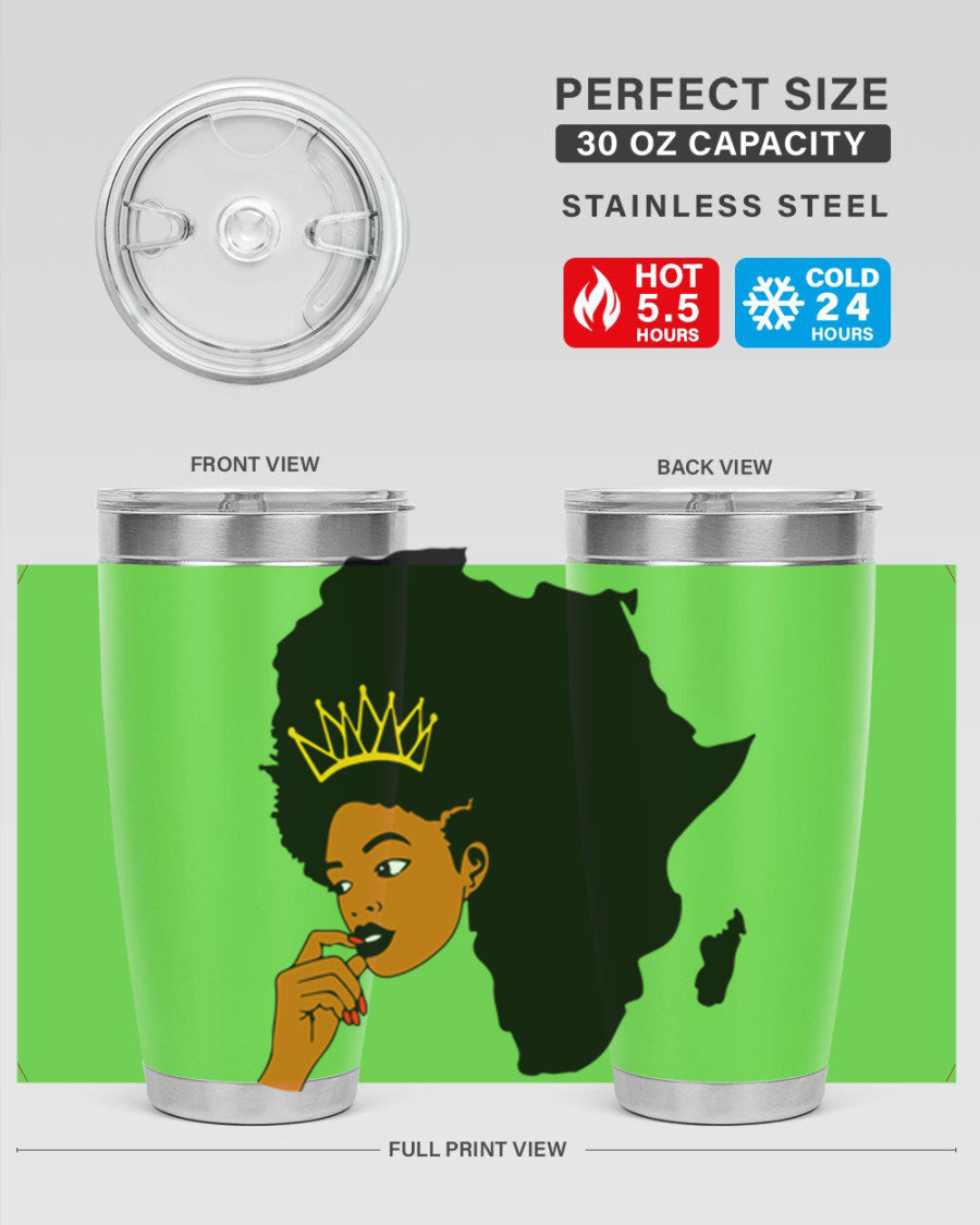 Black women - queen 24oz tumbler made of stainless steel with a stylish design, perfect for hot and cold beverages.