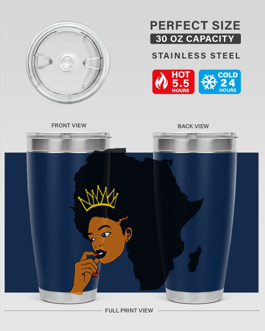 Black women - queen 24oz tumbler made of stainless steel with a stylish design, perfect for hot and cold beverages.