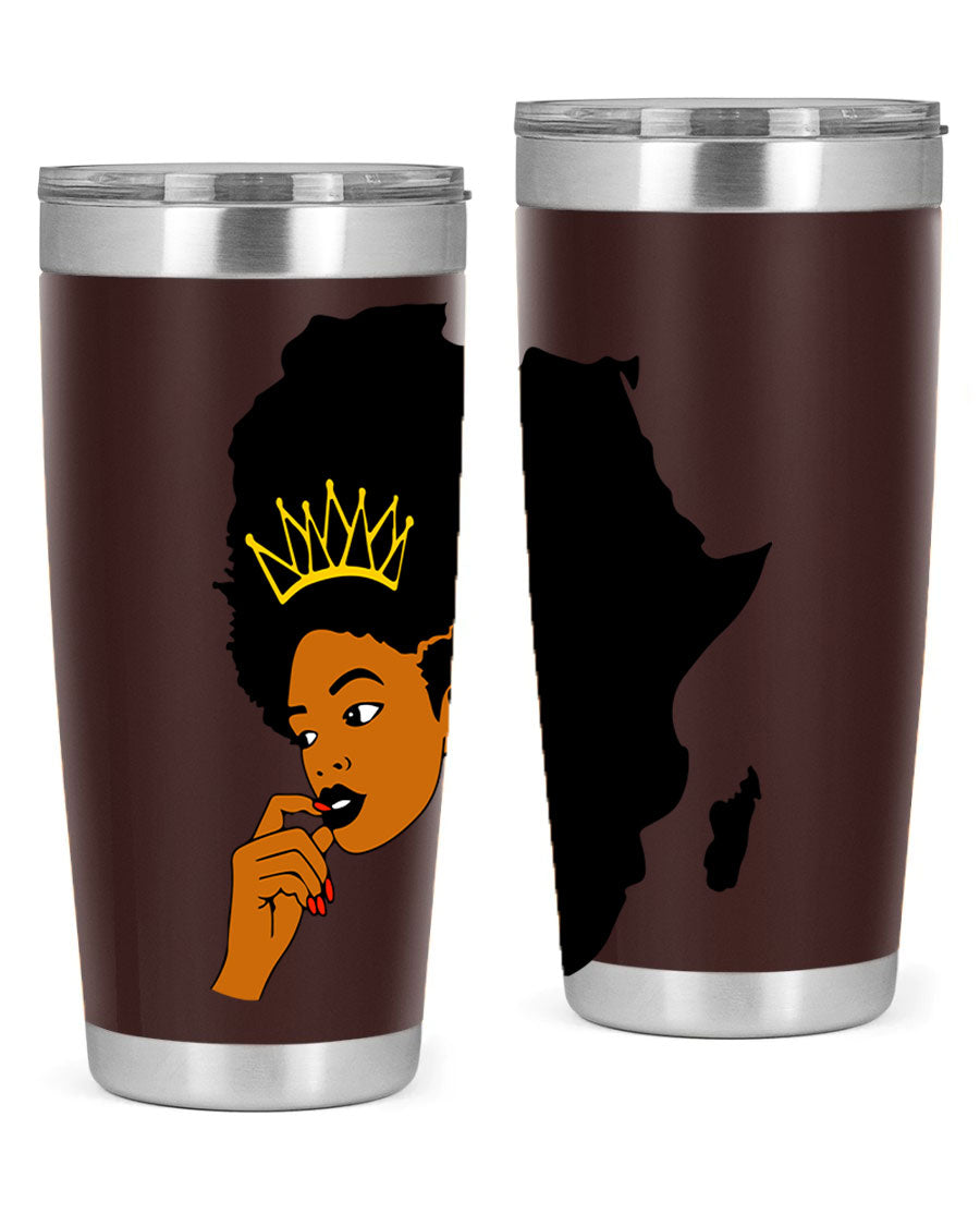 Black women - queen 24oz tumbler made of stainless steel with a stylish design, perfect for hot and cold beverages.