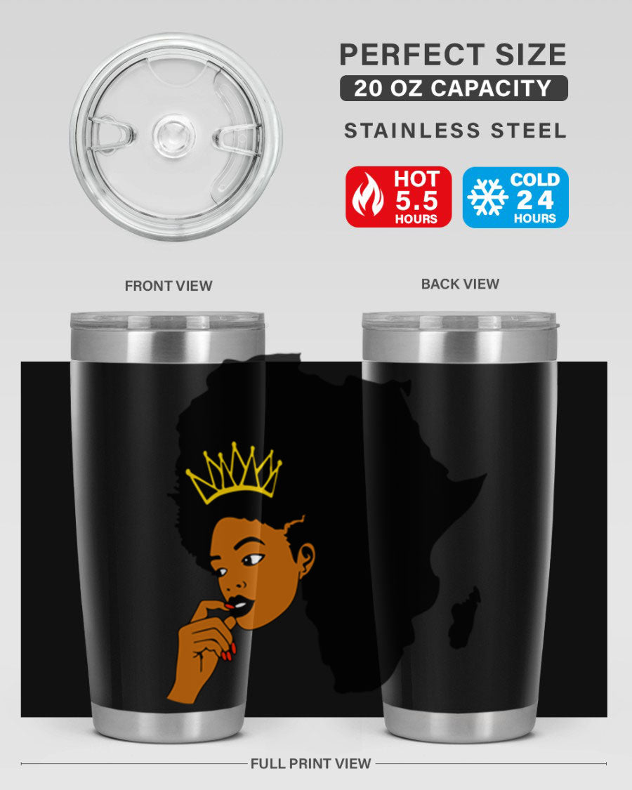 Black women - queen 24oz tumbler made of stainless steel with a stylish design, perfect for hot and cold beverages.