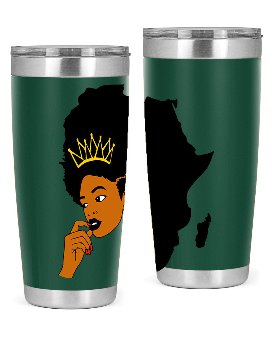 Black women - queen 24oz tumbler made of stainless steel with a stylish design, perfect for hot and cold beverages.