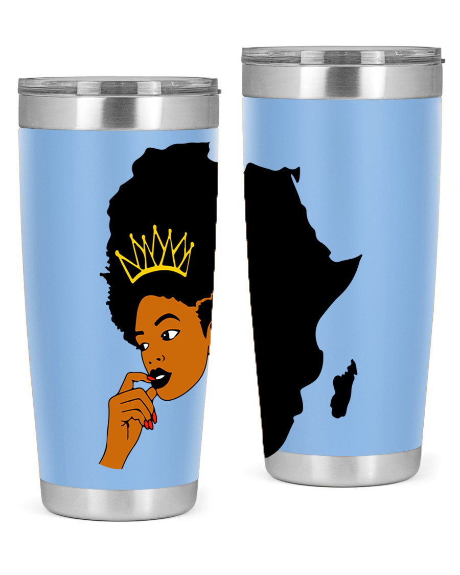 Black women - queen 24oz tumbler made of stainless steel with a stylish design, perfect for hot and cold beverages.