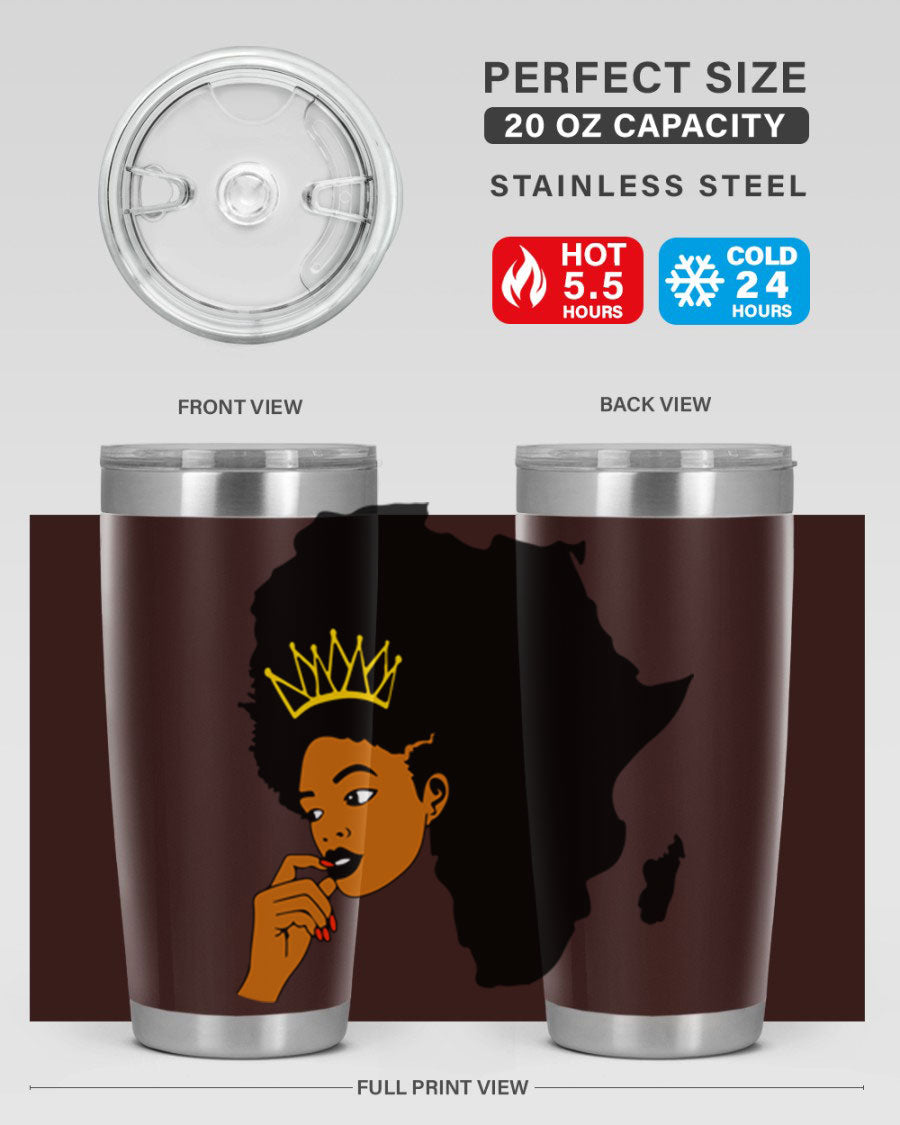 Black women - queen 24oz tumbler made of stainless steel with a stylish design, perfect for hot and cold beverages.