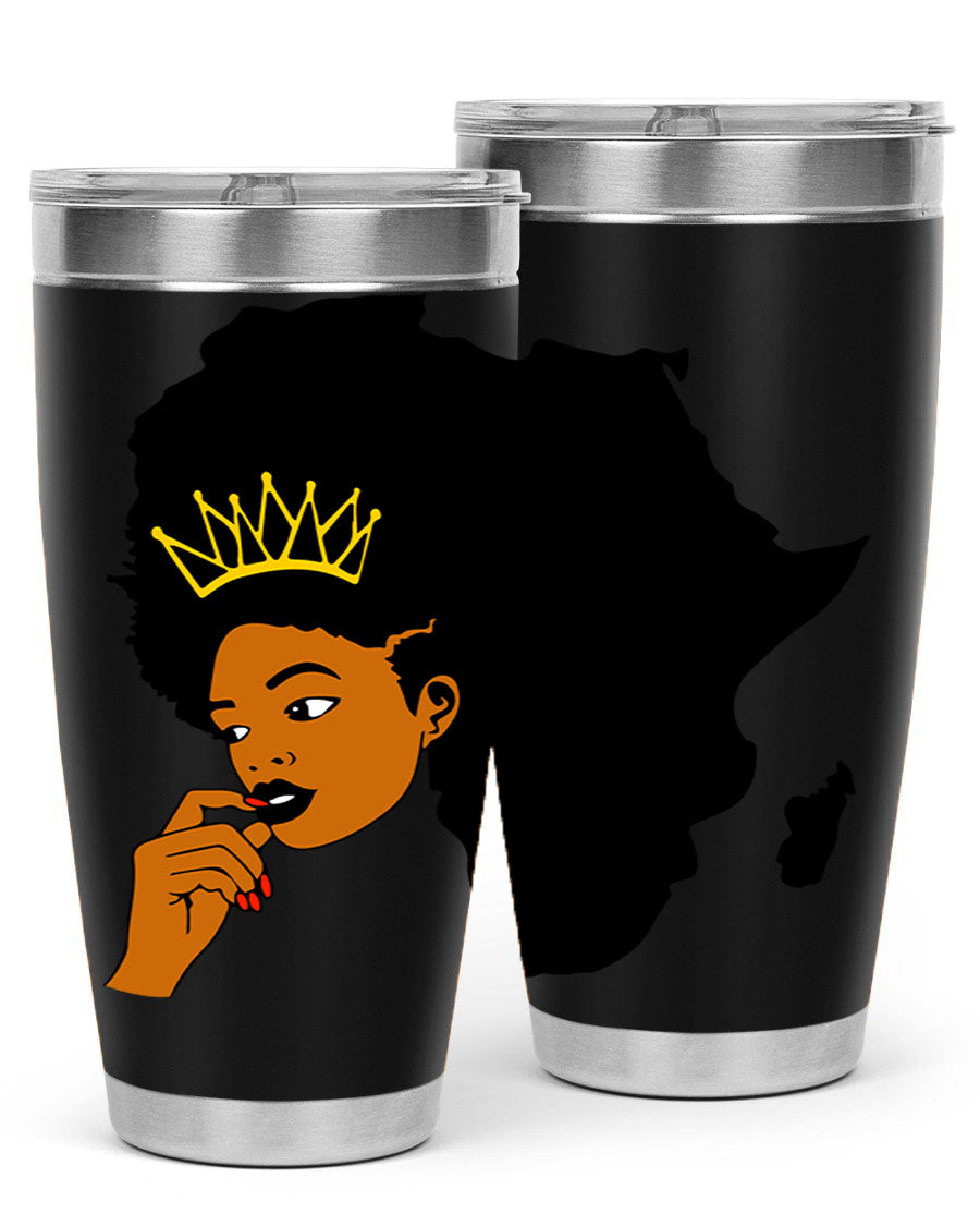 Black women - queen 24oz tumbler made of stainless steel with a stylish design, perfect for hot and cold beverages.