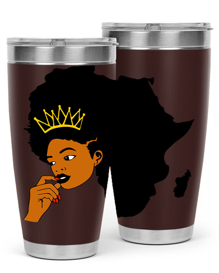 Black women - queen 24oz tumbler made of stainless steel with a stylish design, perfect for hot and cold beverages.