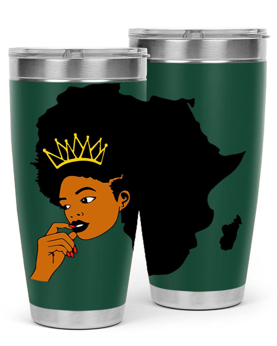 Black women - queen 24oz tumbler made of stainless steel with a stylish design, perfect for hot and cold beverages.