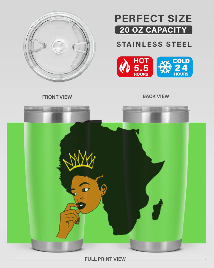 Black women - queen 24oz tumbler made of stainless steel with a stylish design, perfect for hot and cold beverages.