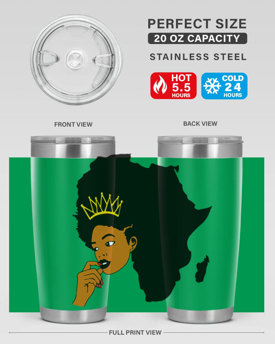 Black women - queen 24oz tumbler made of stainless steel with a stylish design, perfect for hot and cold beverages.