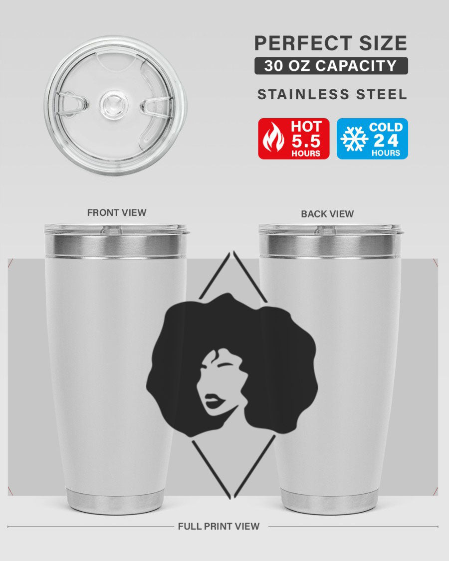 Black Women - Queen 25oz Tumbler featuring double wall vacuum stainless steel design with vibrant print celebrating black women.