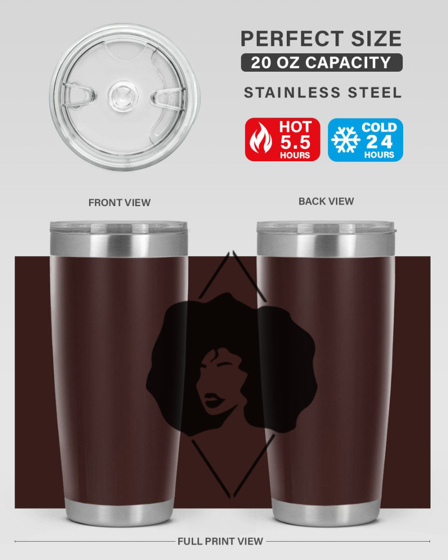 Black Women - Queen 25oz Tumbler featuring double wall vacuum stainless steel design with vibrant print celebrating black women.