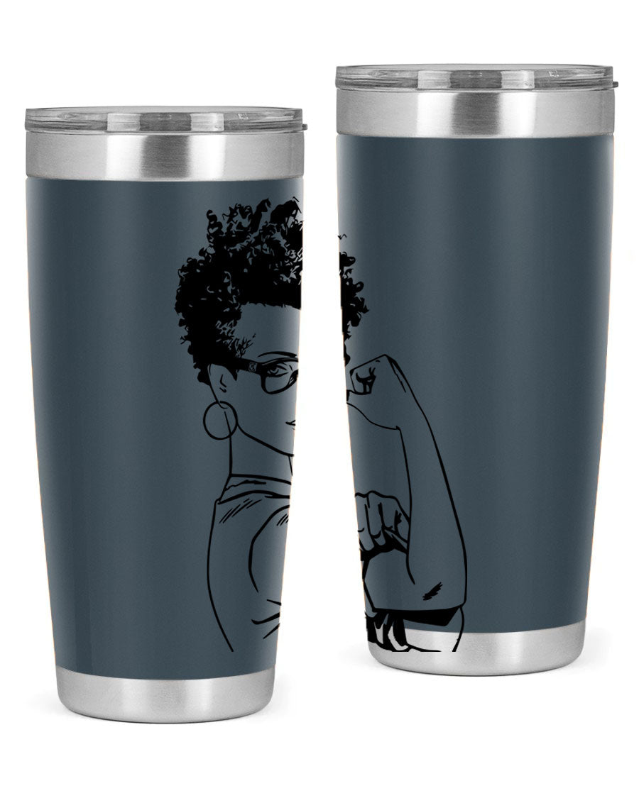 A stylish black women - queen tumbler in 20oz and 30oz sizes, showcasing a sleek stainless steel design with a vibrant print.