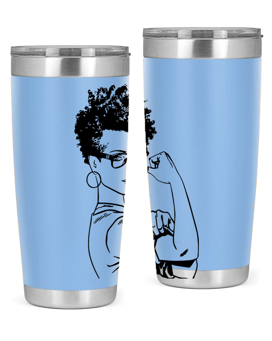 A stylish black women - queen tumbler in 20oz and 30oz sizes, showcasing a sleek stainless steel design with a vibrant print.