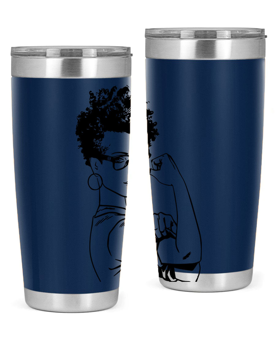 A stylish black women - queen tumbler in 20oz and 30oz sizes, showcasing a sleek stainless steel design with a vibrant print.