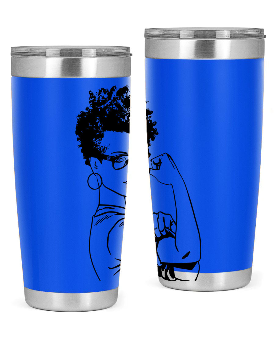 A stylish black women - queen tumbler in 20oz and 30oz sizes, showcasing a sleek stainless steel design with a vibrant print.