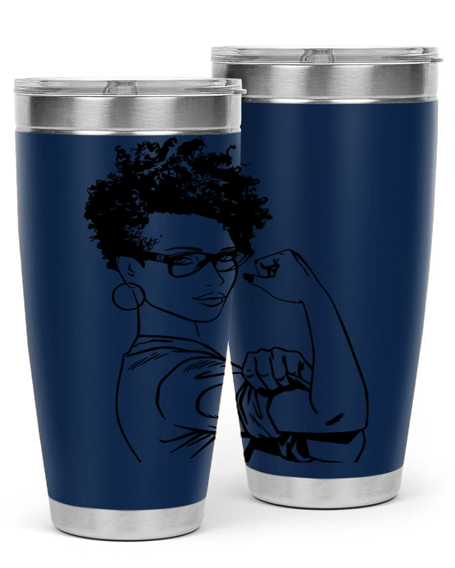 A stylish black women - queen tumbler in 20oz and 30oz sizes, showcasing a sleek stainless steel design with a vibrant print.