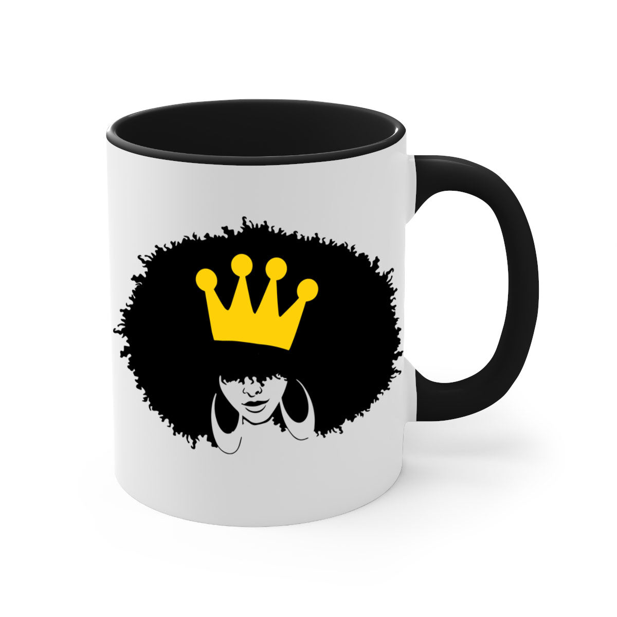 Black Women - Queen Mug featuring a glossy finish with a colored handle and interior, available in five vibrant colors.