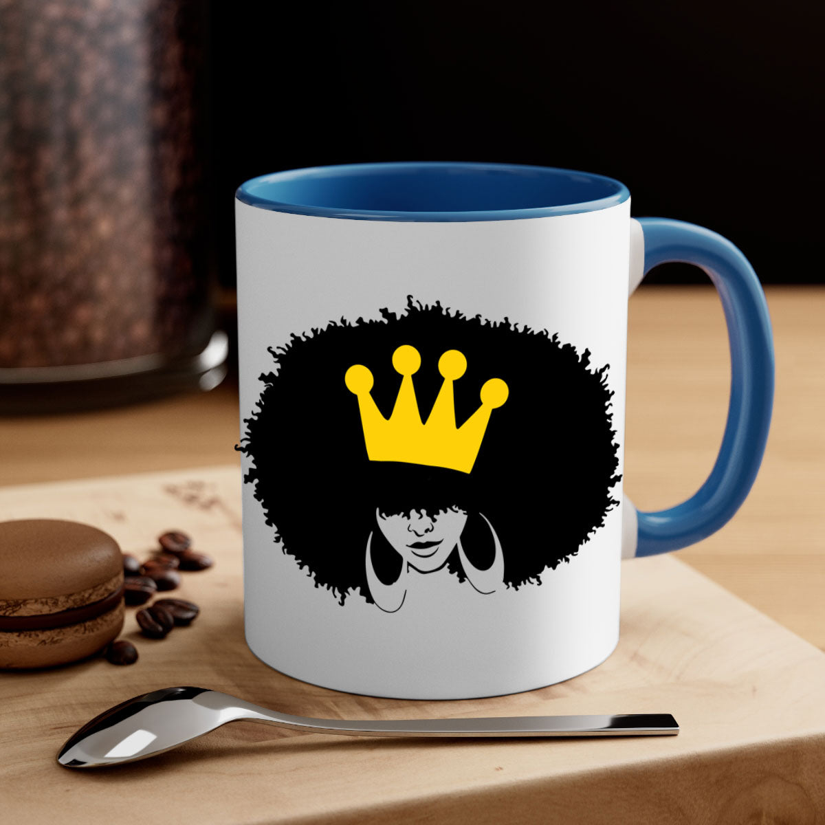 Black Women - Queen Mug featuring a glossy finish with a colored handle and interior, available in five vibrant colors.