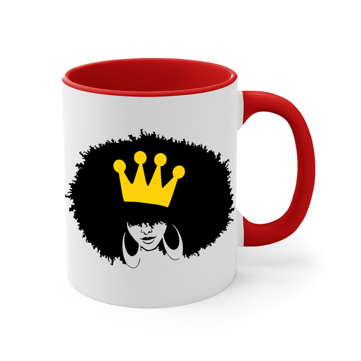 Black Women - Queen Mug featuring a glossy finish with a colored handle and interior, available in five vibrant colors.