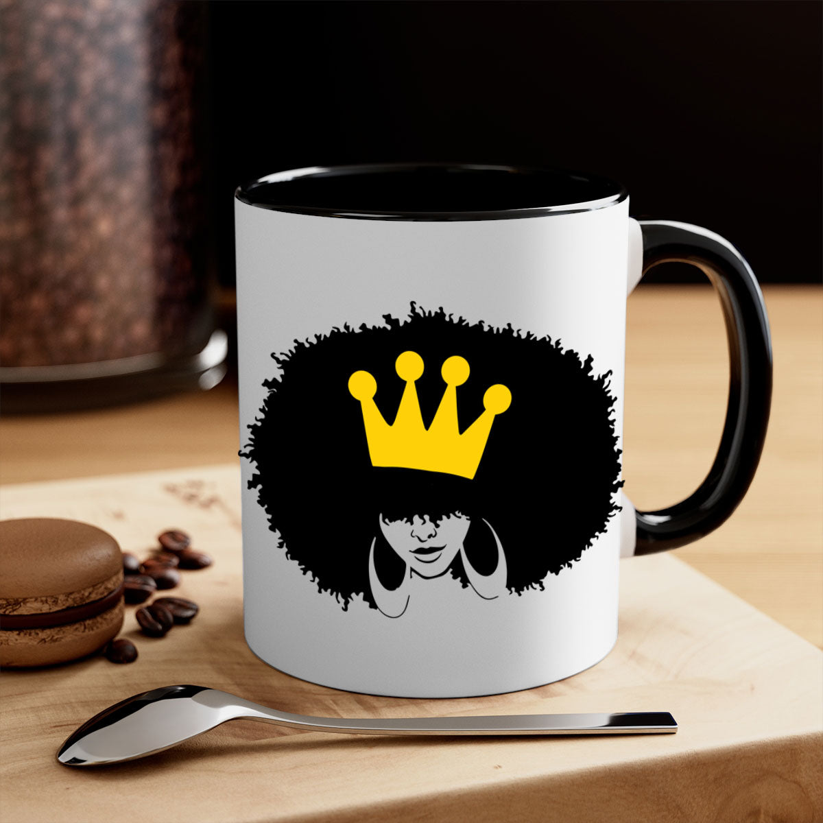 Black Women - Queen Mug featuring a glossy finish with a colored handle and interior, available in five vibrant colors.