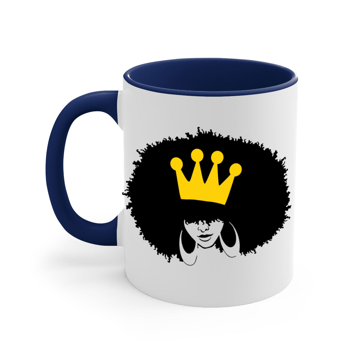 Black Women - Queen Mug featuring a glossy finish with a colored handle and interior, available in five vibrant colors.