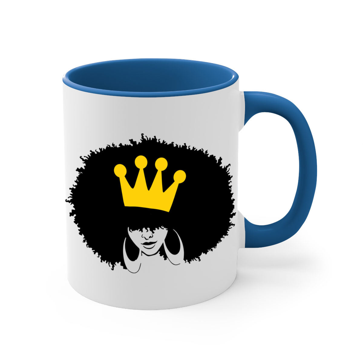 Black Women - Queen Mug featuring a glossy finish with a colored handle and interior, available in five vibrant colors.