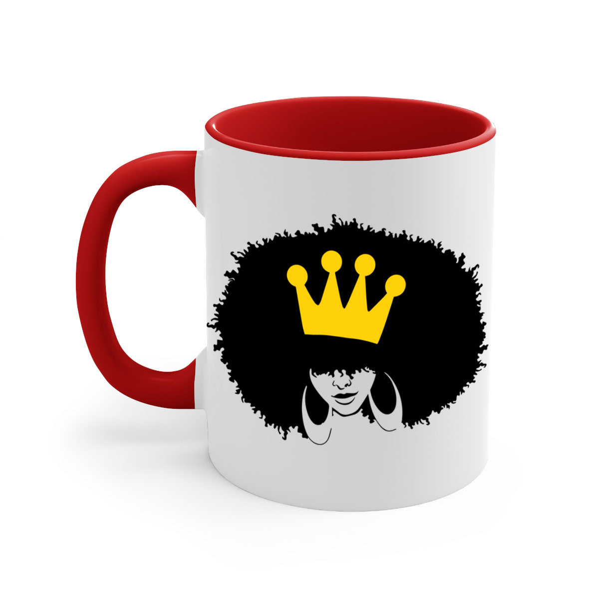 Black Women - Queen Mug featuring a glossy finish with a colored handle and interior, available in five vibrant colors.