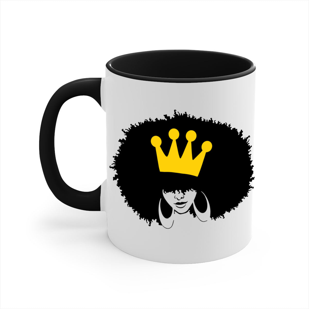 Black Women - Queen Mug featuring a glossy finish with a colored handle and interior, available in five vibrant colors.