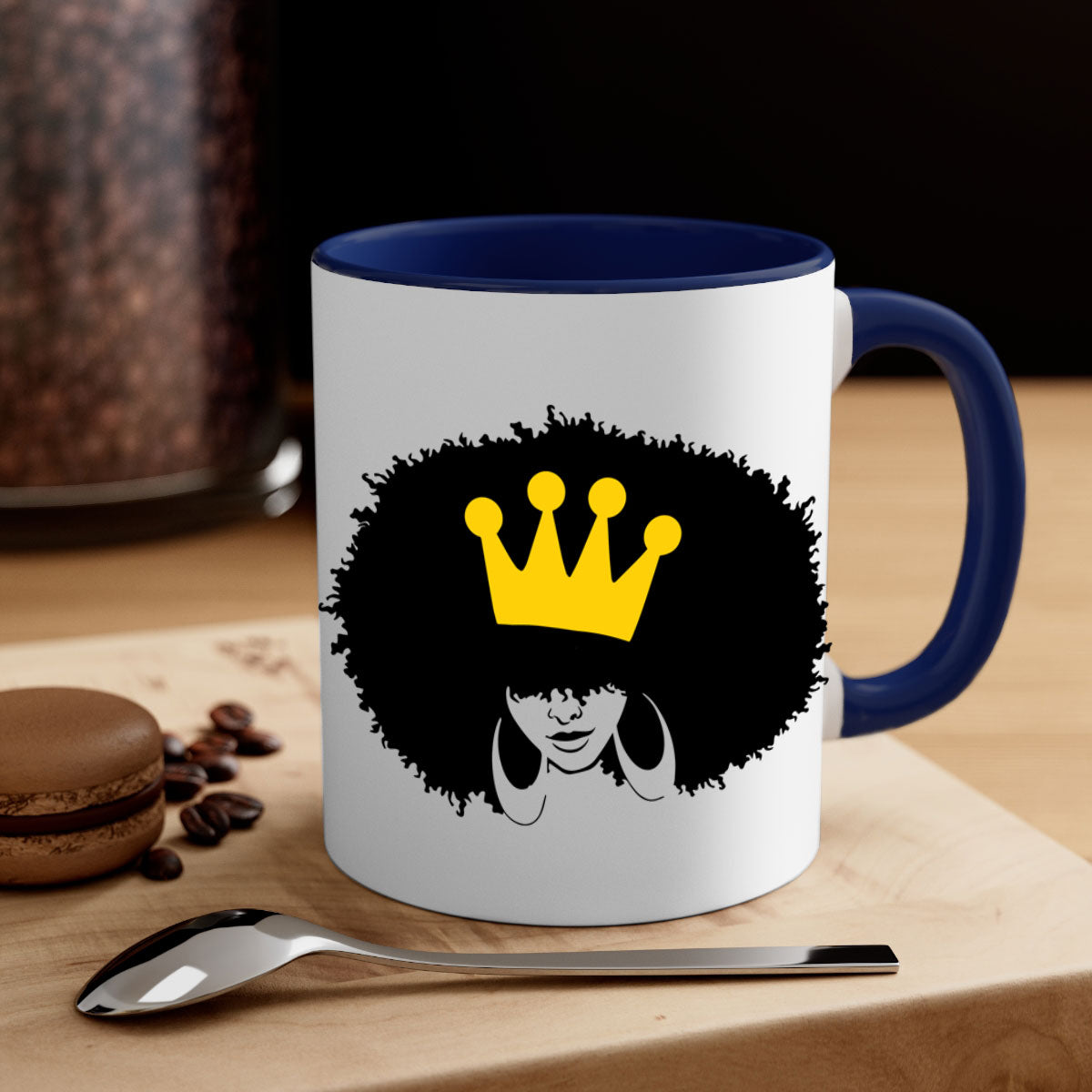 Black Women - Queen Mug featuring a glossy finish with a colored handle and interior, available in five vibrant colors.