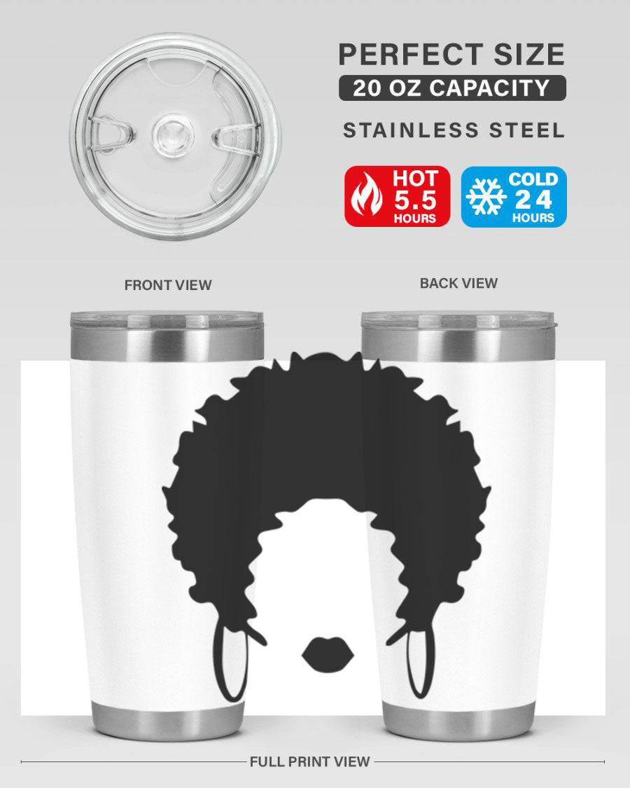 Black women queen-themed tumbler, available in 20oz and 30oz sizes, featuring a sleek stainless steel design.