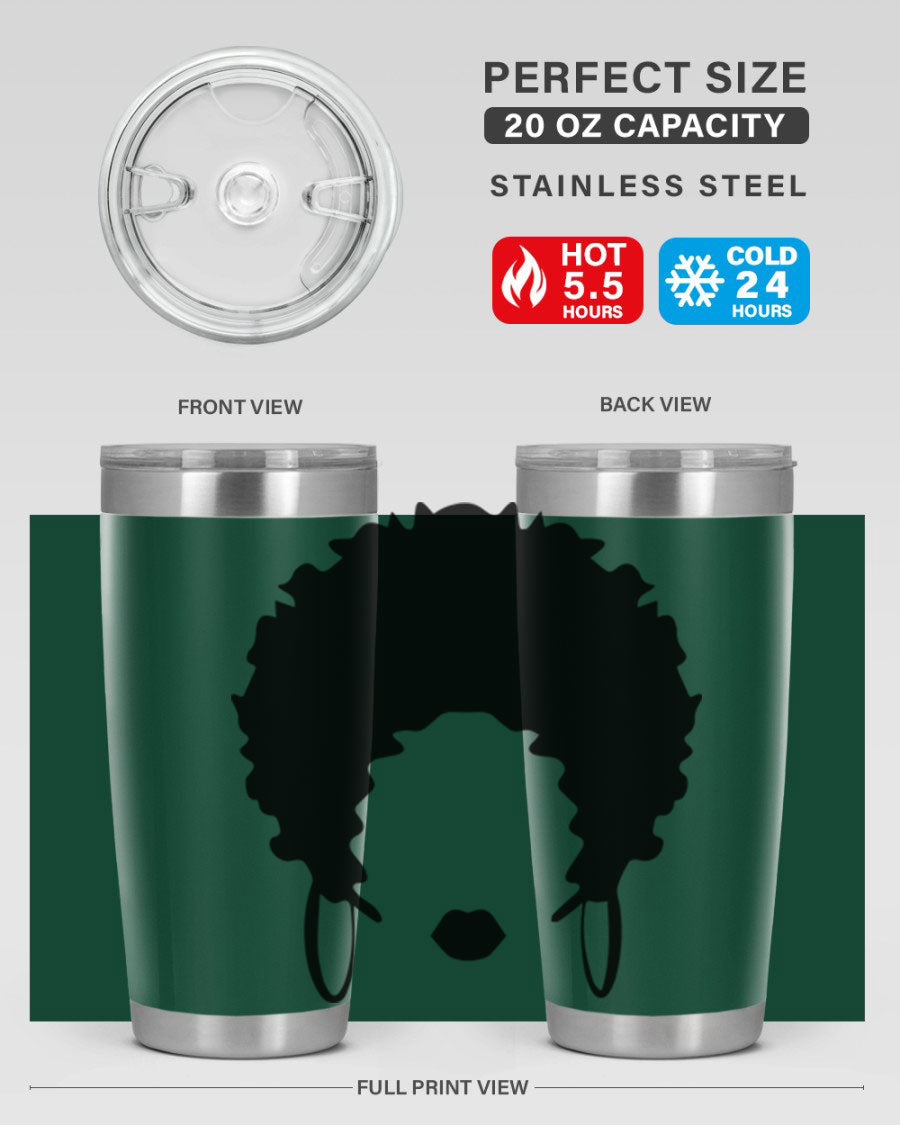 Black women queen-themed tumbler, available in 20oz and 30oz sizes, featuring a sleek stainless steel design.