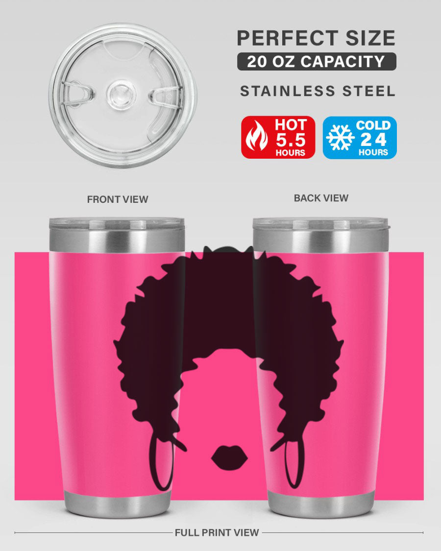 Black women queen-themed tumbler, available in 20oz and 30oz sizes, featuring a sleek stainless steel design.